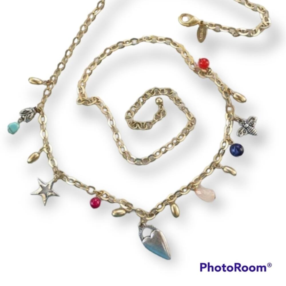 CHICO'S hearts and stars gold tone dangle statement necklace